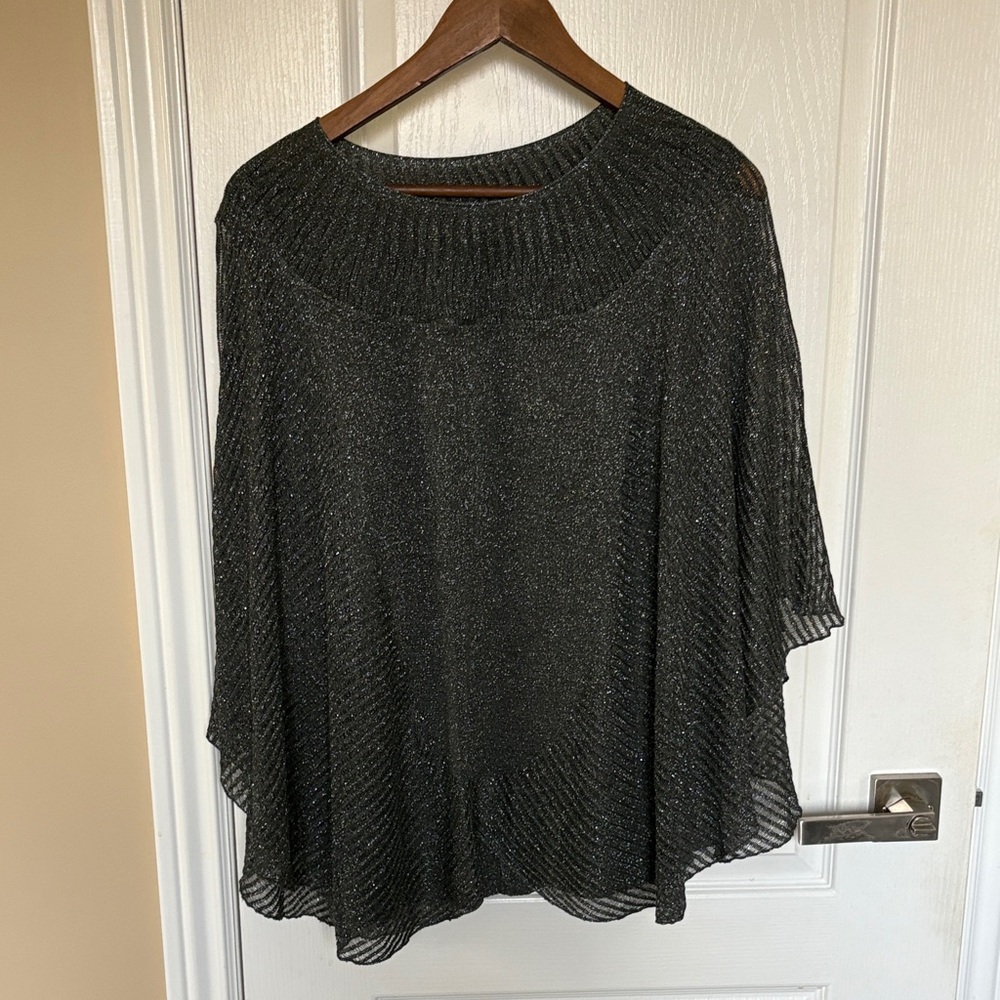Annabella Shimmering Black Poncho Sweater